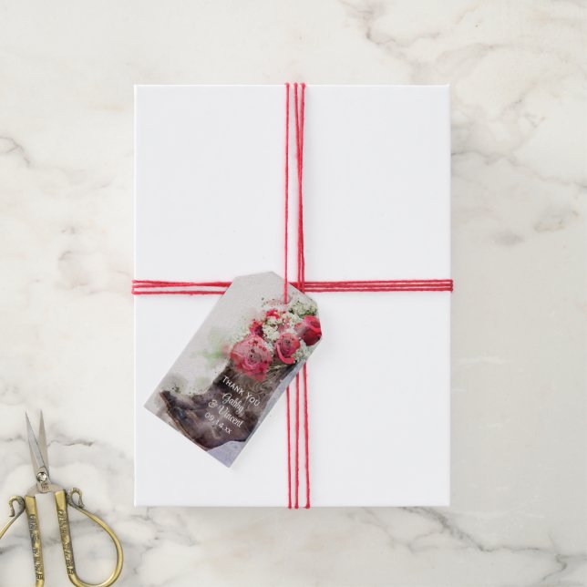 Rote Rosen Cowboy Boots Western Gastgeschenk Hochz Geschenkanhänger (Mit Garn)