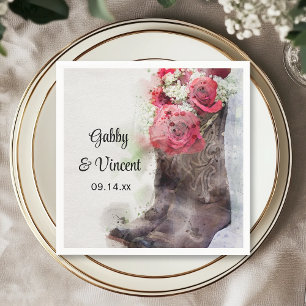 Rote Rosen Cowboy Boots Western Hochzeit Wasserfar Serviette