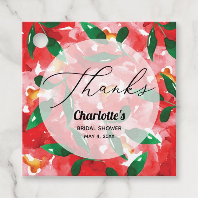 Rote Rosen Danke Square Gefälligkeitstags Geschenkanhänger (Vorderseite)