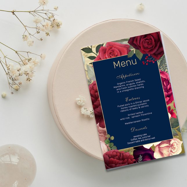 Rote Rosen des Burgund Navy Blush Wedding Menu (Von Creator hochgeladen)