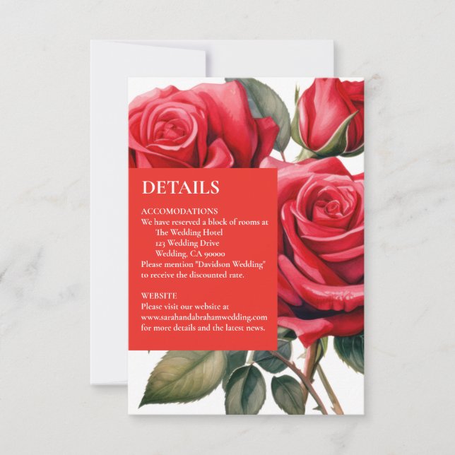 Rote Rosen Details Umschließungskarten RSVP Karte (Vorderseite)