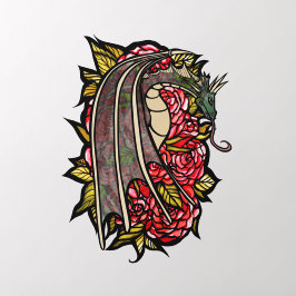 Rote Rosen Drachenkunst Wandaufkleber