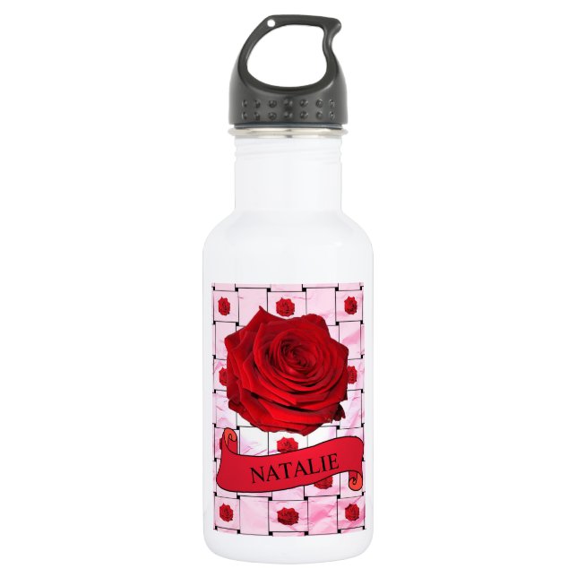 Rote Rosen Edelstahlflasche (Vorderseite)
