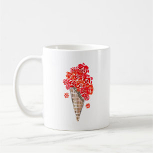 Rote Rosen Eiscreme Waffel Kaffeetasse