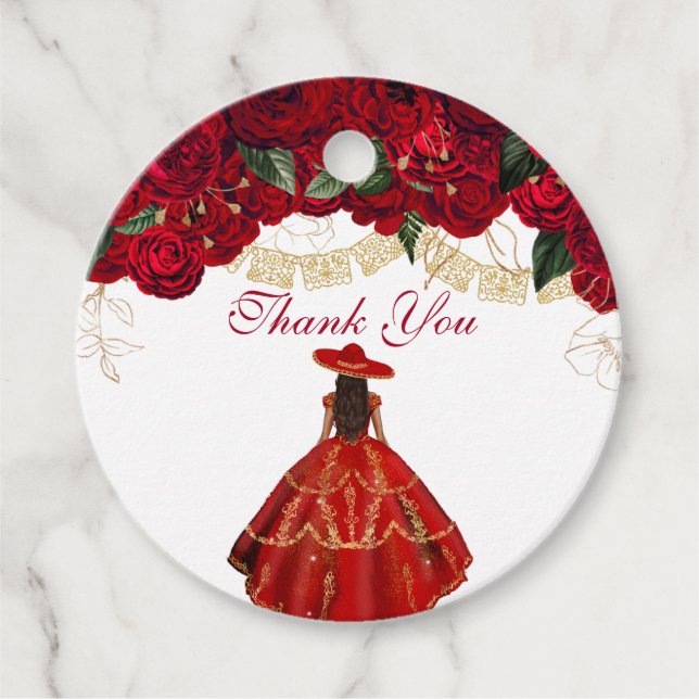 Rote Rosen Elegant Floral Charro Quinceanera Geschenkanhänger (Vorderseite)
