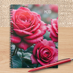 Rote Rosen Elegant Monogramm Florales Spiralgebund Notizblock