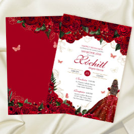 Rote Rosen Elegante Flora & Butterfly Quinceanera Einladung