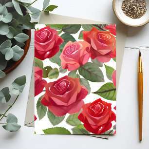 Rote Rosen   Elegante Florale Rosen Aquarellmalere Postkarte