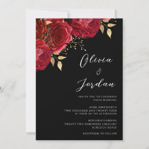 Rote Rosen Elegante Moderne Hochzeit Einladung
