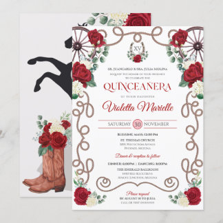 Rote Rosen Eleganter Western Charro Quinceanera Einladung