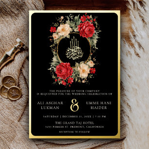 Rote Rosen ElfenbeinBlume Schwarze Muslime Hochzei Folieneinladung