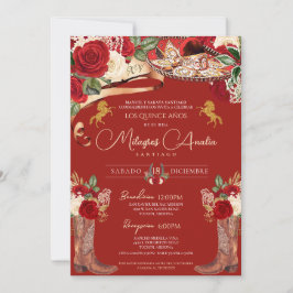 Rote Rosen Extravagant Mariachi Charra Quinceanera Einladung