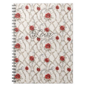 Rote Rosen Falsches Holz Florale Liebe Notizblock