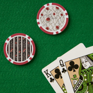 Rote Rosen Falsches Holz Florale Liebe Pokerchips