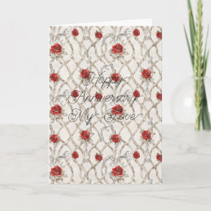 Rote Rosen Faux-Holz Blumen-Jubiläum Karte