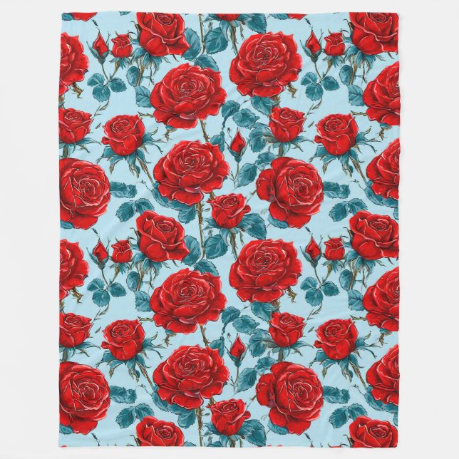 Rote Rosen Fleecedecke (Vorderseite)