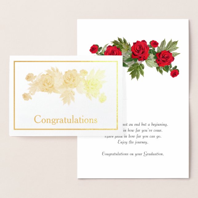 Rote Rosen Floral Abschluss Glückwünsche Gold Folienkarte (Anzeige)