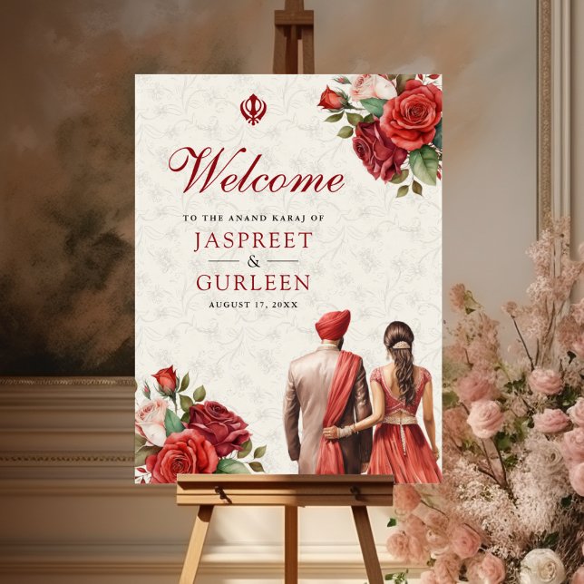 Rote Rosen Floral Anand Karaj Wedding Begrüßungsze Poster (Von Creator hochgeladen)