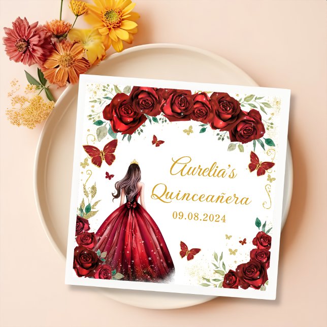 Rote Rosen Floral Butterfells Prinzessin Quinceane Serviette (Von Creator hochgeladen)