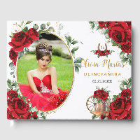 Rote Rosen Floral Charro Boots Quinceanera Foto