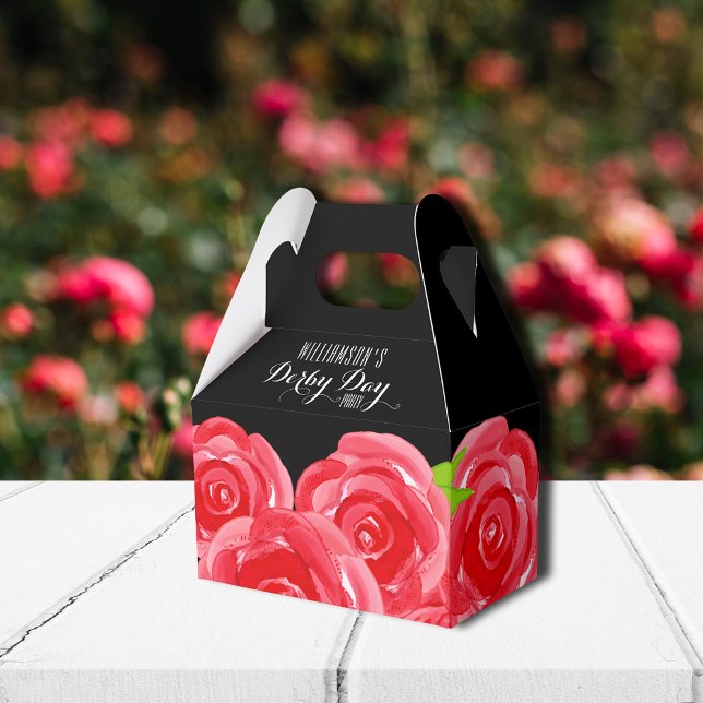 Rote Rosen Floral Derby Gable Style Geschenkschachtel (Gable style party favor boxes 4"w x 2.5"l x 5"h)
