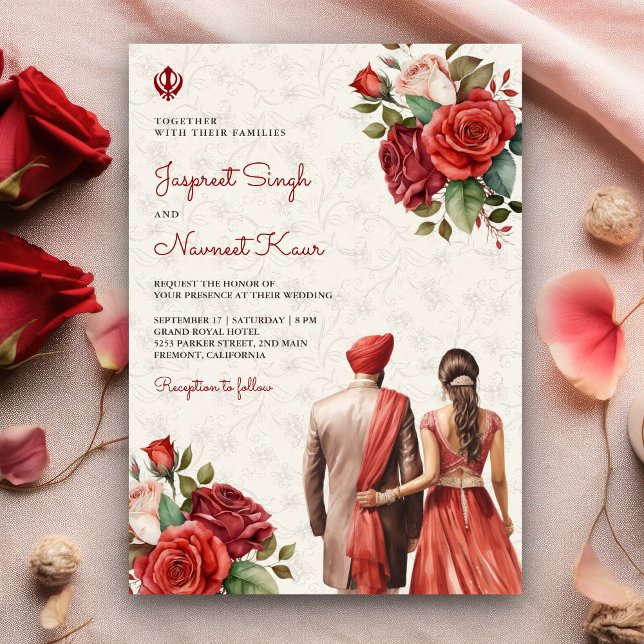 Rote Rosen Floral Indian Punjabi Sikh Wedding Einladung (Von Creator hochgeladen)