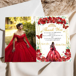 Rote Rosen Floral Princess Quinceañera Foto Dankeskarte