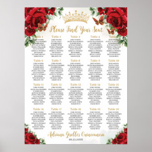 Rote Rosen Floral Sweet  15 16 Quinceañera Sitzord Poster