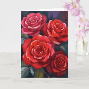 Rote Rosen Florale Aquarell Gemalte Blumen Karte