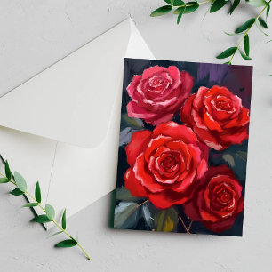 Rote Rosen Florale Aquarell Gemalte Blumen Karte