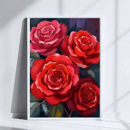 Rote Rosen Florale Aquarell Gemalte Blumen Poster