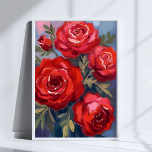 Rote Rosen Florale Aquarellmalerei Poster
