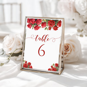 Rote Rosen Florale Boho Hochzeitstisch-Nummer Einladung