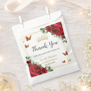 Rote Rosen Florale Schmetterlinge Quinceanera Swee Geschenktütchen