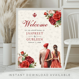 Rote Rosen Florales Anand Karaj Hochzeits-Willkomm Poster