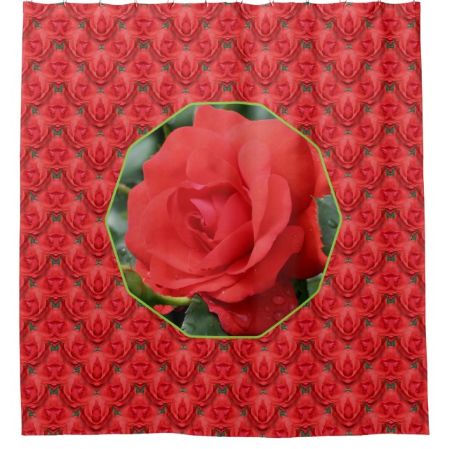 Rote Rosen Florales Kunstmuster  Duschvorhang (Vorderseite)