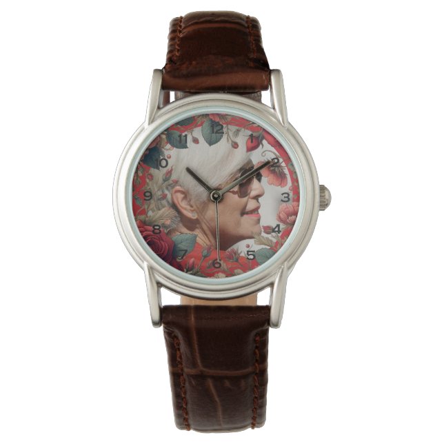 Rote Rosen FOTO Memorial Keepake Sentimental Armbanduhr (Vorderseite)