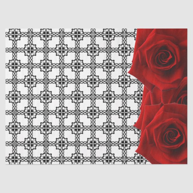 Rote Rosen für Schwarz-Weiß-Papiere Seidenpapier (Vorderseite)