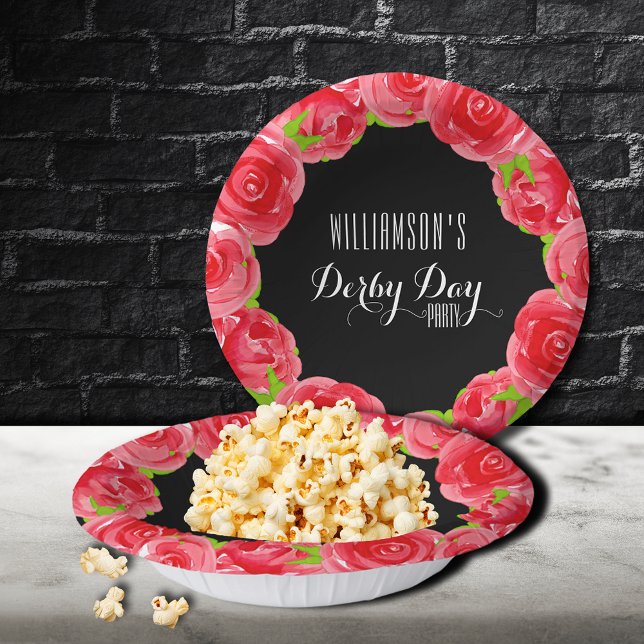 Rote Rosen für Wasserfarben Derby Pappteller (Watercolor Red Roses Derby 7" Paper Bowls)