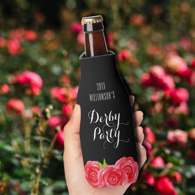 Rote Rosen für Wasserfarben Derby Party Flaschenkühler (Watercolor Red Roses Derby Party Bottle Cooler)