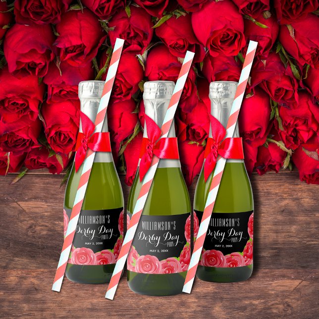 Rote Rosen für Wasserfarben Derby Party Mini (Watercolor Red Roses Derby Party Mini Sparkling Wine Bottle  Labels (straws, ribbons not included))