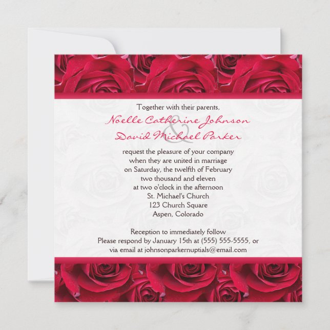 Rote Rosen Galore Einladung zur Hochzeit (Vorderseite)