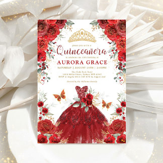 Rote Rosen Garden Princess Quinceañera Mis Quince Einladung