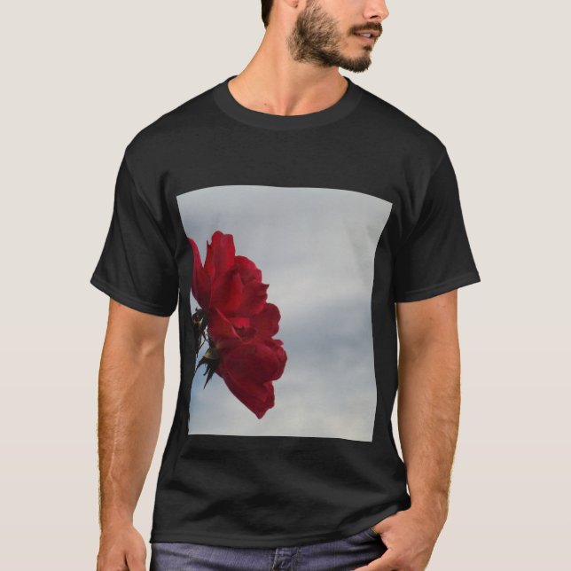 Rote Rosen gegen einen hellen blauen Himmel T-Shirt (Vorderseite)