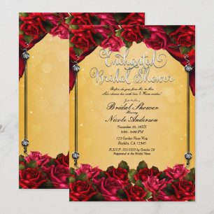 Rote Rosen Gelb und Gold Brautparty Einladung