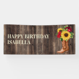 Rote Rosen Gelbe Sonnenblumen Stiefel Holz Geburts Banner