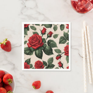 Rote Rosen Gemustert Picnic oder Party Napkins Serviette