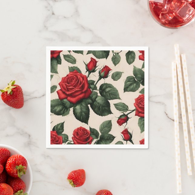 Rote Rosen Gemustert Picnic oder Party Napkins Serviette (Beispiel)