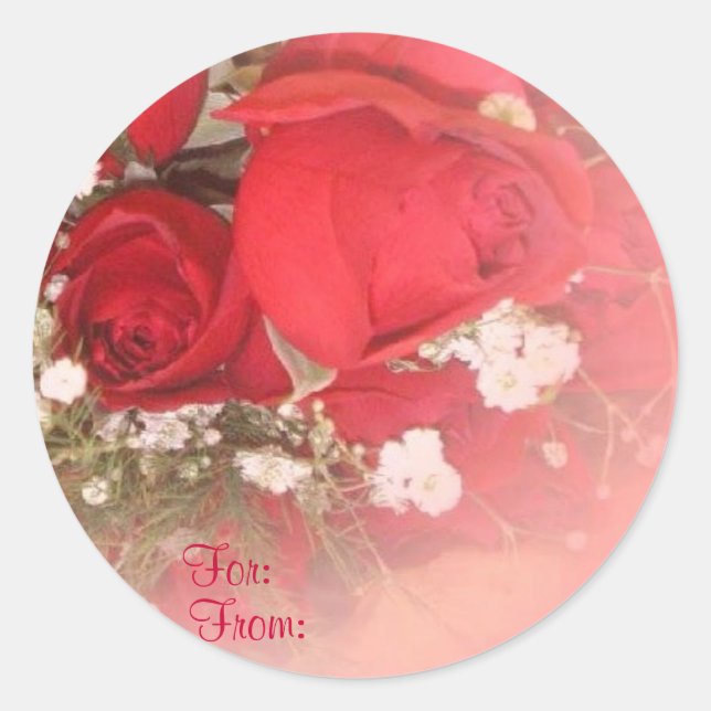 Rote Rosen-Geschenkmarke Runder Aufkleber (Vorderseite)