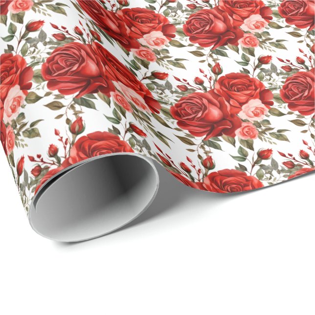 Rote Rosen Geschenkpapier (Rolleneckpunkt)